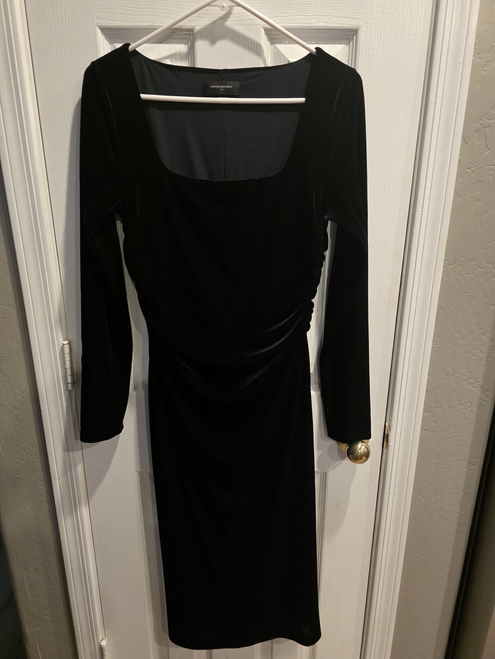 Banana Republic Black Velvet Long-Sleeve Square Neck Dress